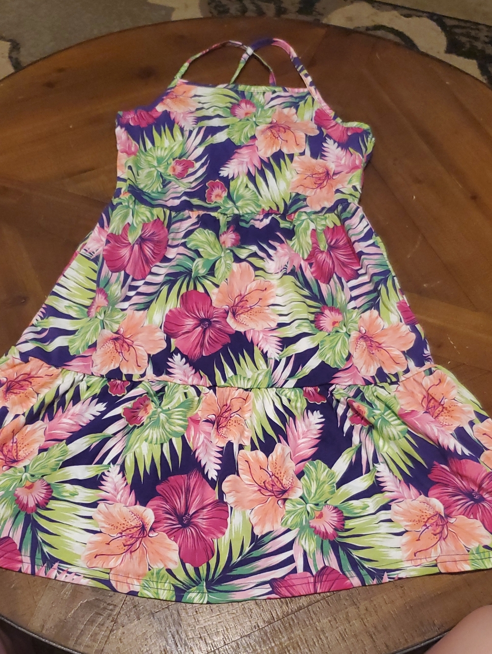 Place Girls Purple Tropical Floral Sundress with Pink and Green Accents